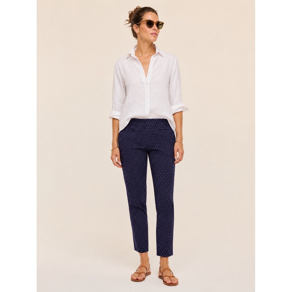 Banana Republic Womens Polka Dot Sloan Pants 0P Petite Career Navy Blue Preppy
